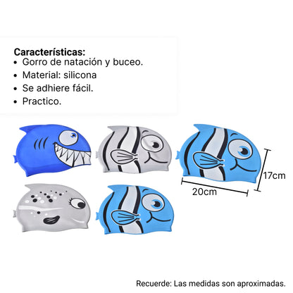 GORRO DE NATACION Y BUCEO DE SILICONA PARA NIÑOS