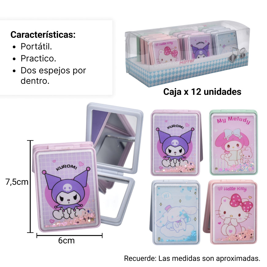 espejo cuadrado plastico rosado lila azul dim:6x7