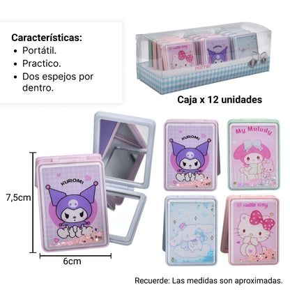 ESPEJO CUADRADO PLASTICO ROSADO LILA AZUL DIM:6X7