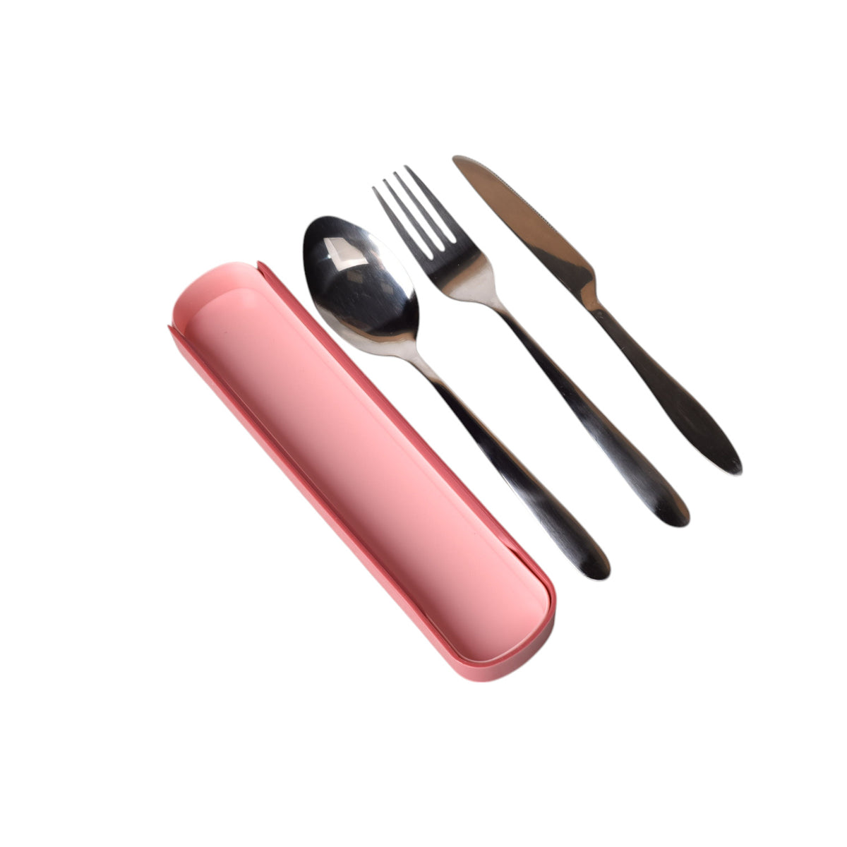 set cubiertos portatiles plastico + acero
