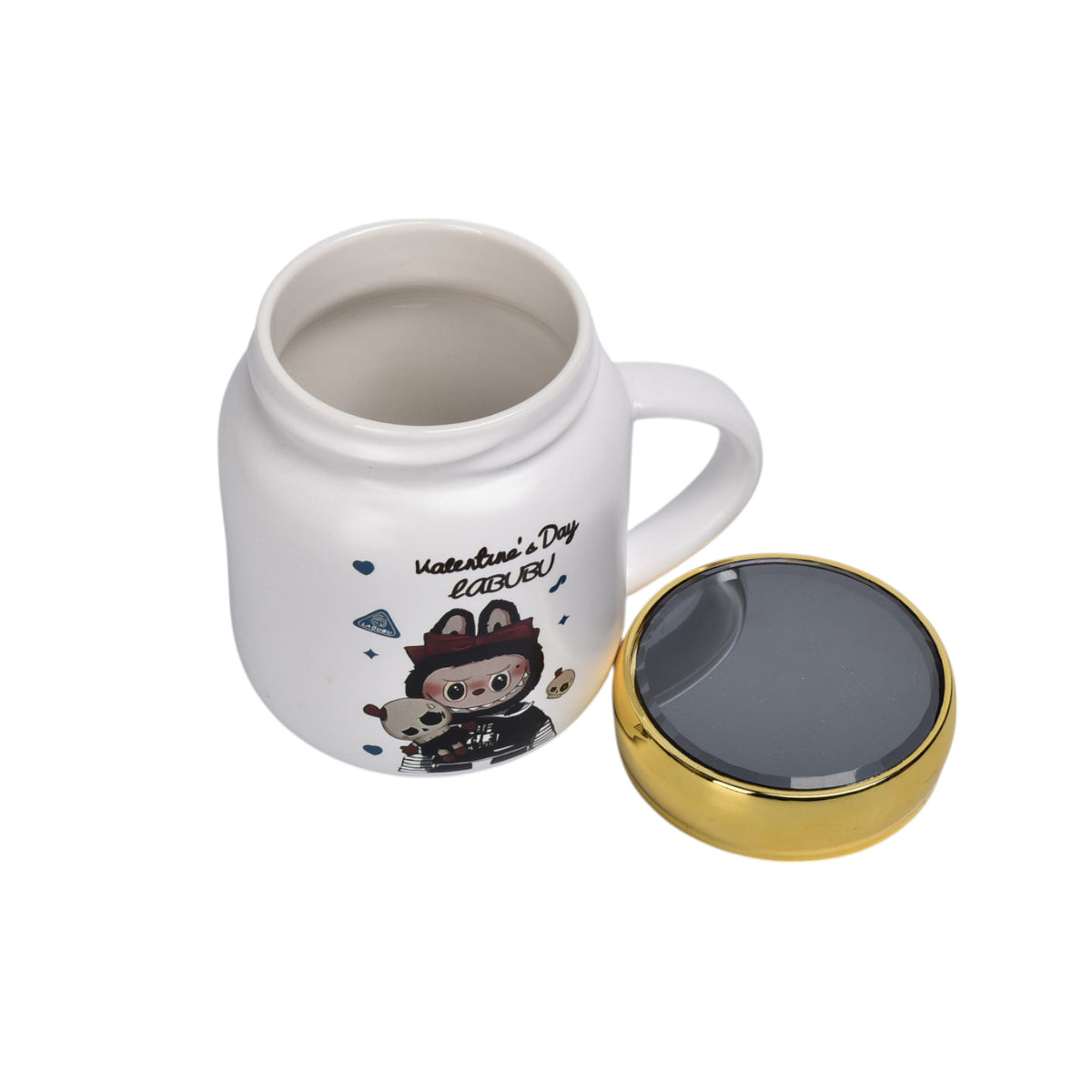 mug pocillo ceramica personaje con tapa espejo de 420ml