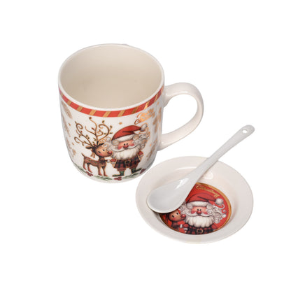 SET POCILLO NAVIDAD CON PLATO CERAMICA 350ML DIM8X8X9