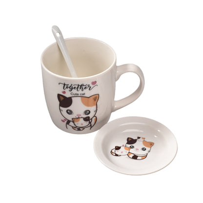 POCILLO CON PLATO Y CUCHARA EN CERAMICA GATOS DIM: 16x18x9