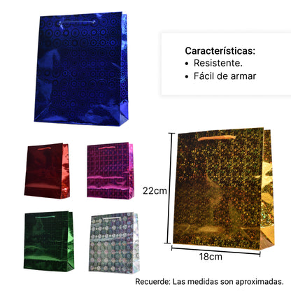 BOLSA PARA REGALO METALICA DE PAPEL DIM:21X18X7