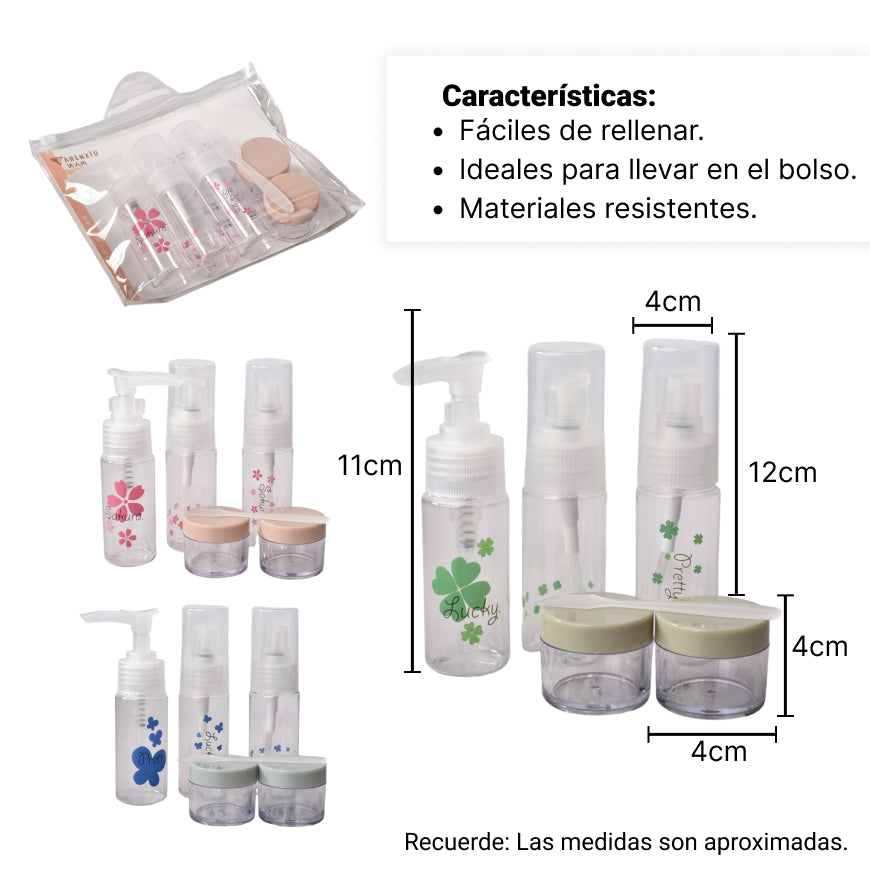 kit 5 envases recargables viajero plastico 35ml