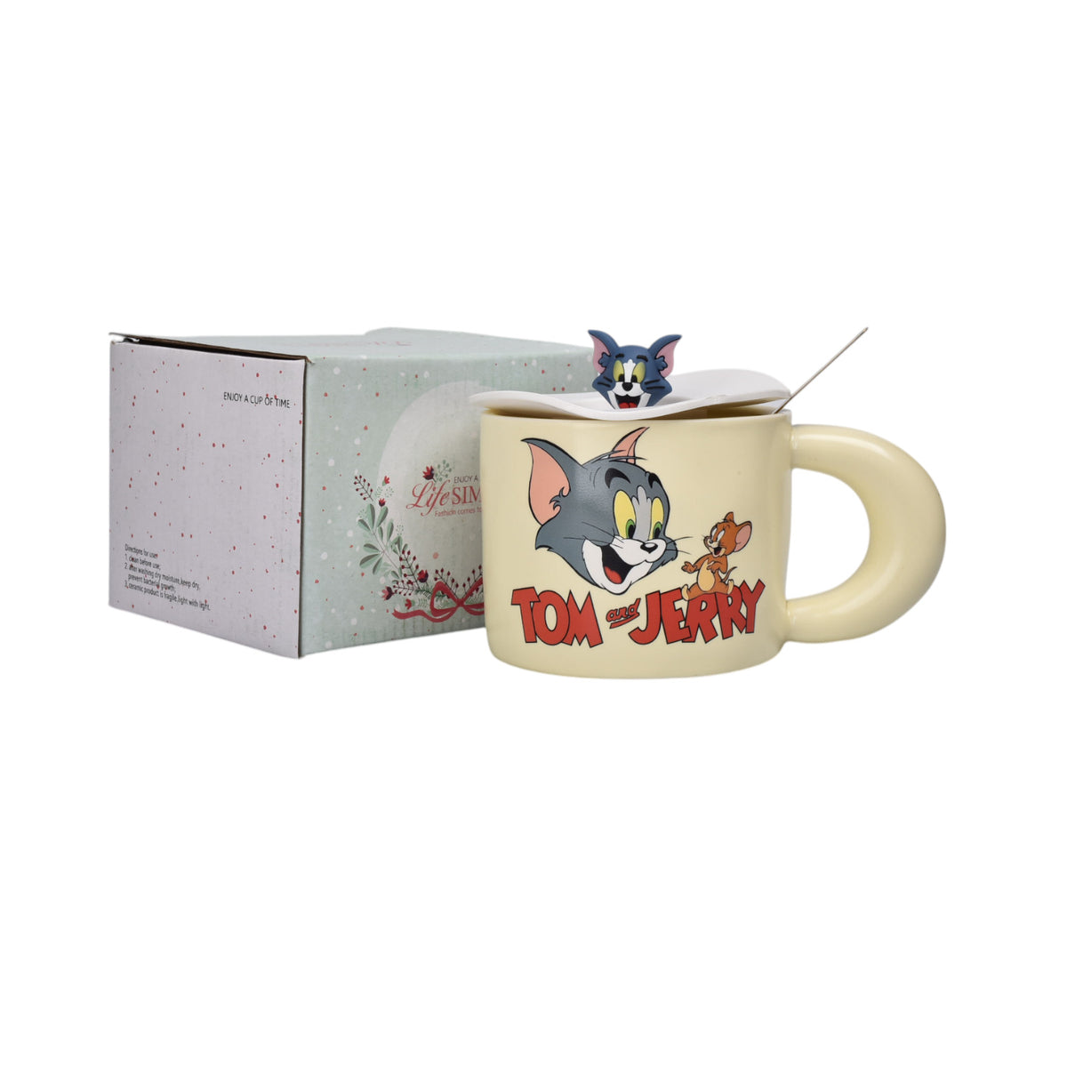 mug pocillo ceramica con tapa personaje 420ml dim:9x9x7