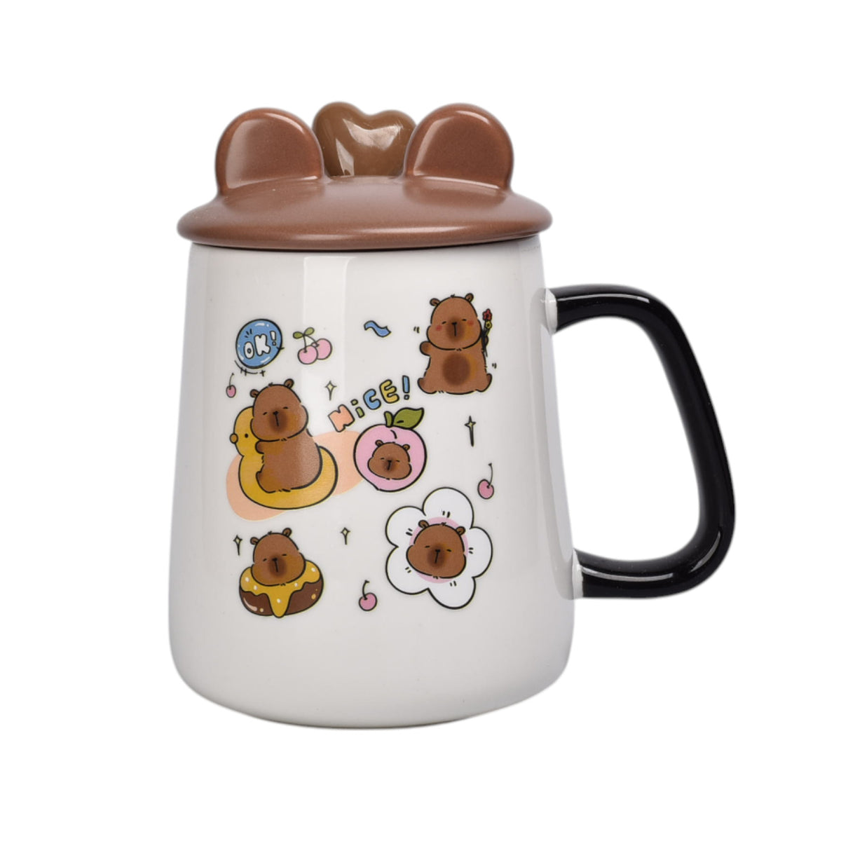 mug pocillo con tapa cuchara ceramica diseños capybara 400ml