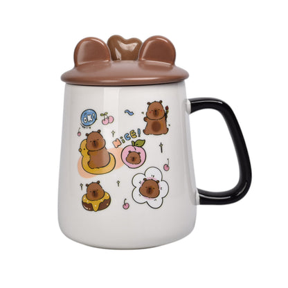 MUG POCILLO CON TAPA CUCHARA CERAMICA DISEÑOS CAPYBARA 400ML