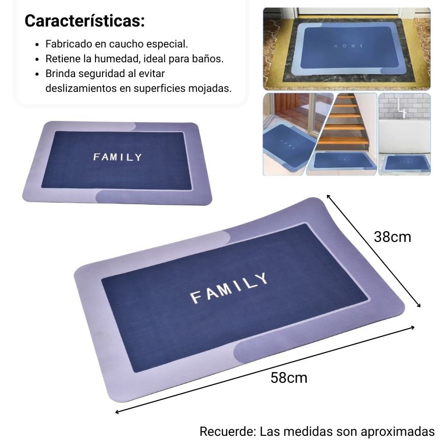 tapete de baño absorbente antideslizante caucho azul dim:38x58