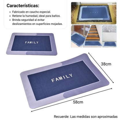 TAPETE DE BAÑO ABSORBENTE ANTIDESLIZANTE CAUCHO AZUL DIM:38X58