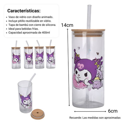 BOTELLA DE VIDRIO 400ML TRANSPARENTE PERSONAJE DIM:14X6