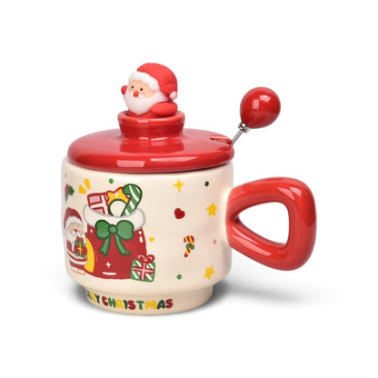 MUG POCILLO CERAMICA CON TAPA Y CUCHARA 400ML