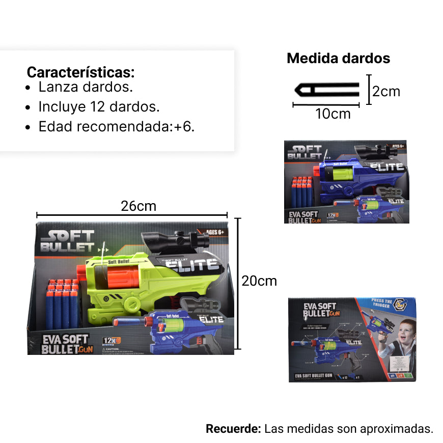 pistola lanza dardos x 12 dardos (6490z-4)