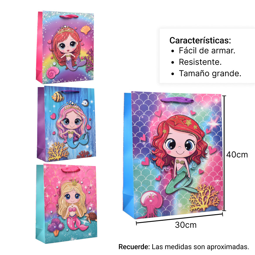 bolsa regalo en papel sirena tamaño grande