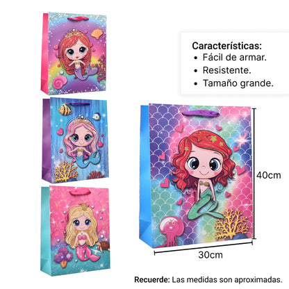 BOLSA REGALO EN PAPEL SIRENA TAMAÑO GRANDE