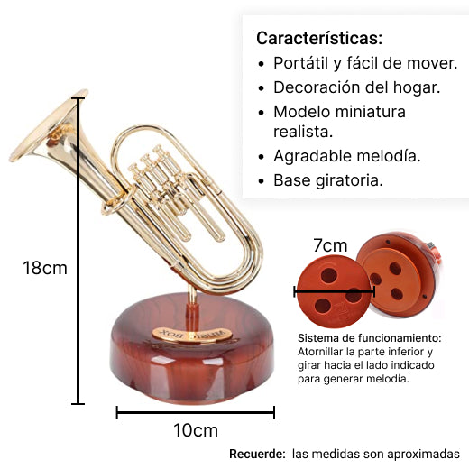 caja musical trompeta en plastico dim:9.2*13*17cm