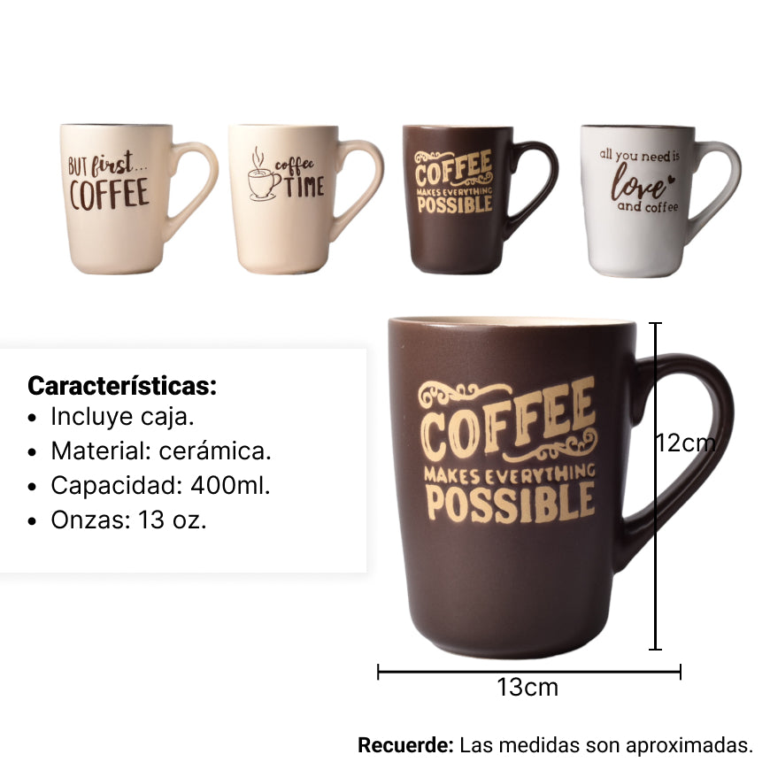 mug pocillo ceramica 400ml con letras