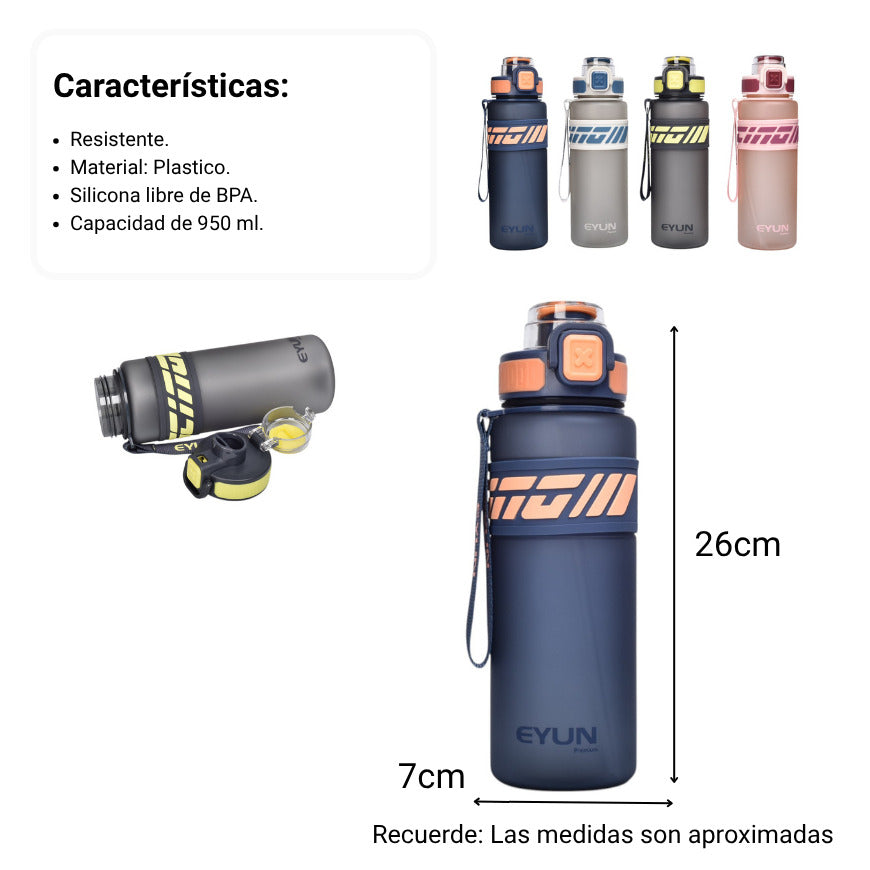 botella de agua 950ml plastica  dim:7x7x26