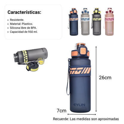 BOTELLA DE AGUA 950ML PLASTICA  DIM:7X7X26