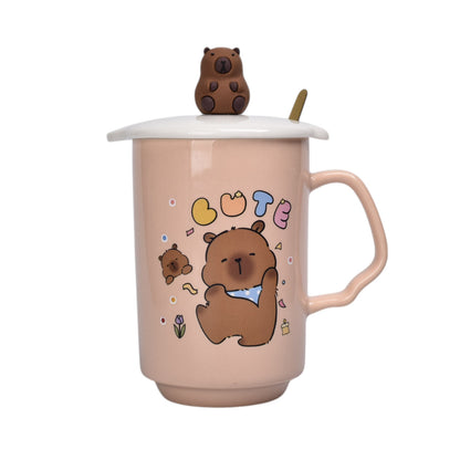 MUG POCILLO CON TAPA DE CERAMICA 360ML CAPYBARA  DIM:11X7X7