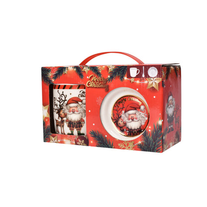 SET POCILLO NAVIDAD CON PLATO CERAMICA 350ML DIM8X8X9