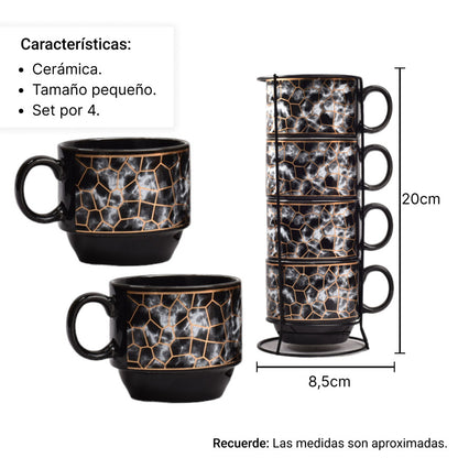 MUG POCILLO CERMICA COLOR NEGRO X 4 UNIDADES