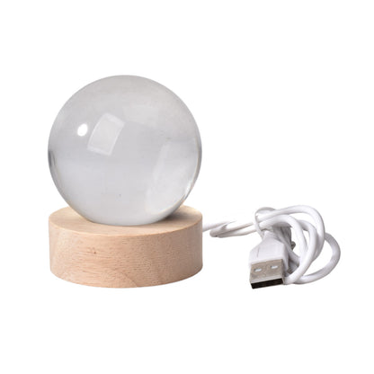 LAMPARA ESFERA CRISTAL VIDRIO CON BASE MADERA DIM:6X6