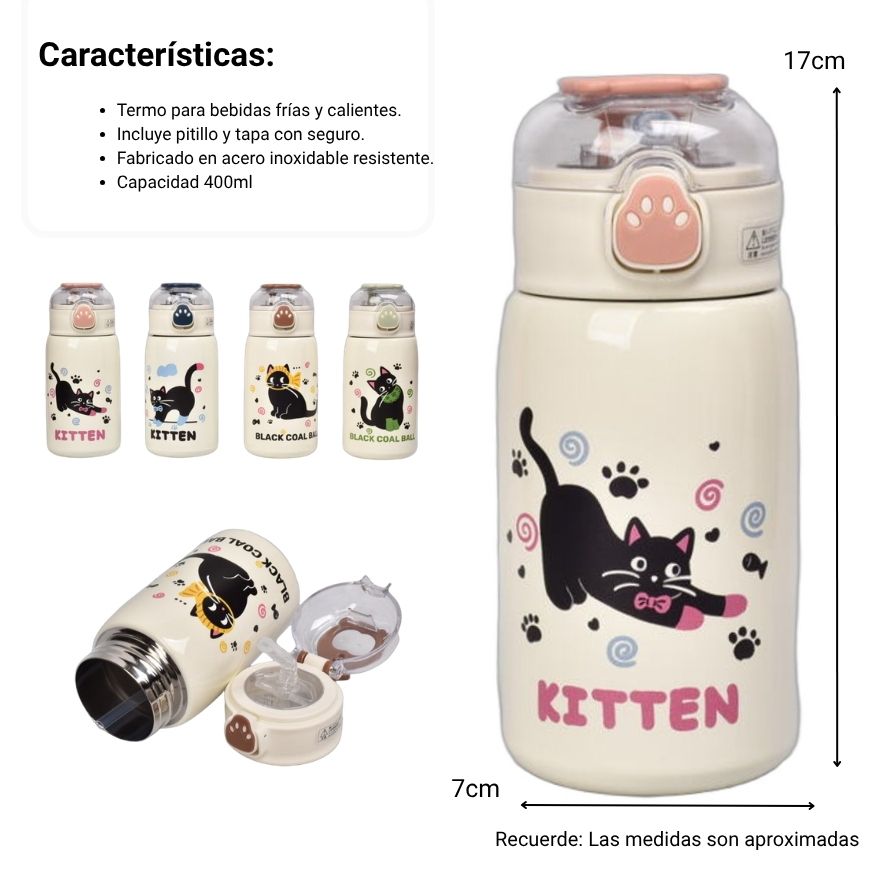termo acero inoxidable 400ml gatos dim: 7x7x17
