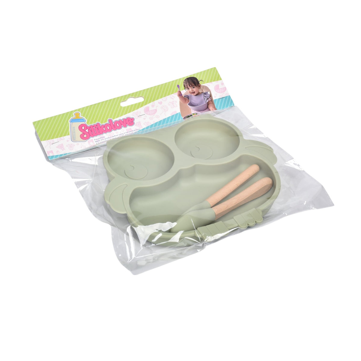 plato con cubierto silicona para niños dim:20x18x3