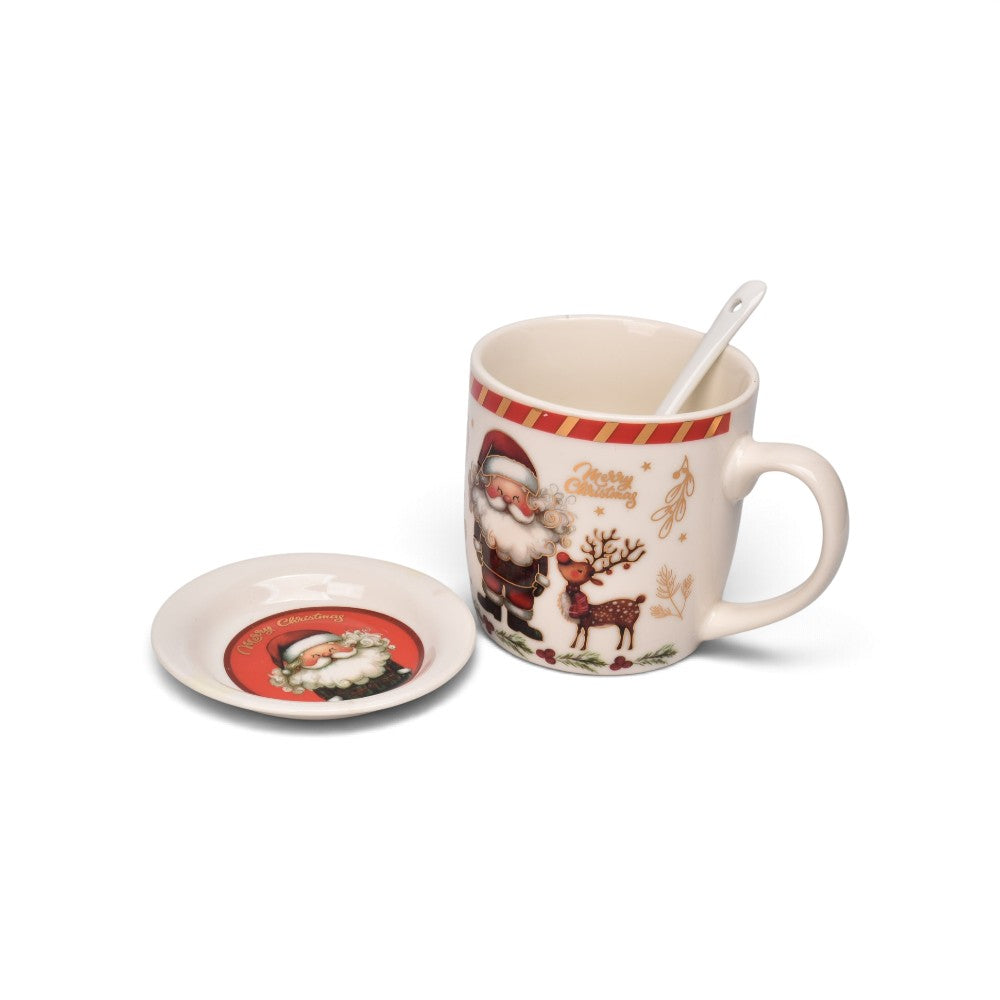 set 3pcs mug pocillo plato ceramica navideño 350ml