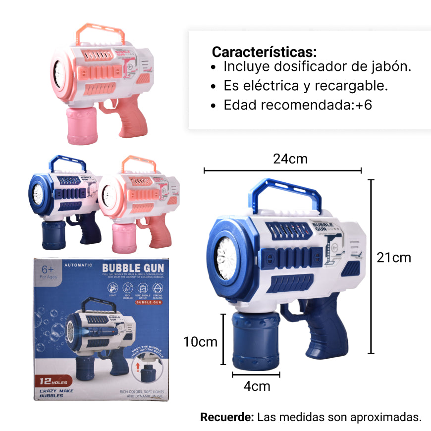 pistola de burbujas niños azul y rosada