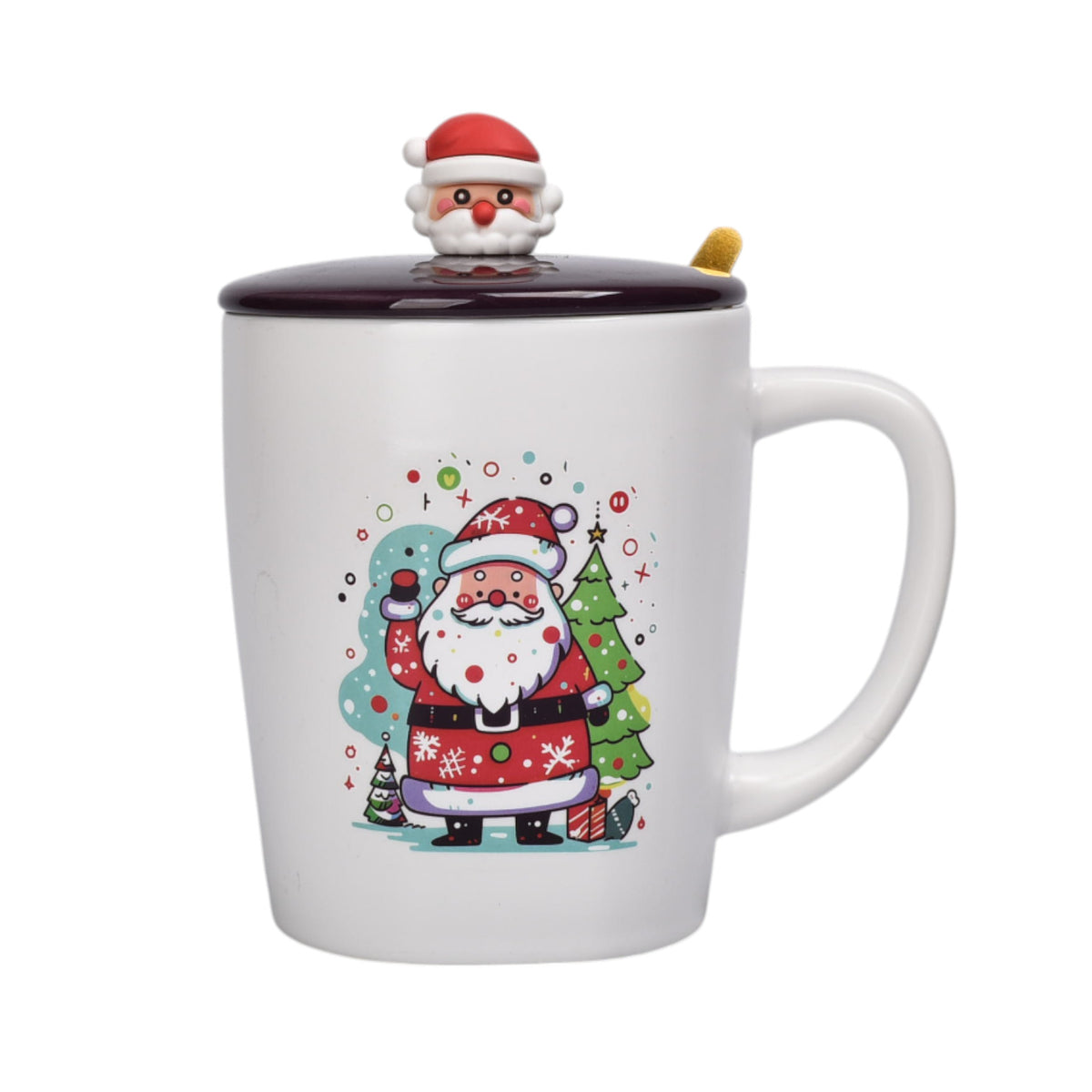 mug pocillo con tapa ceramica y cuchara 420ml navidad dim:9x9x10