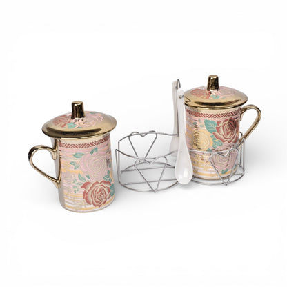 SET POCILLOS 2PCS CON CUCHARA Y BASE 220ML DIM:7X7X12