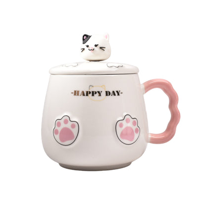 MUG POCILLO DE GATO CUCHARA Y TAPA CERAMICA