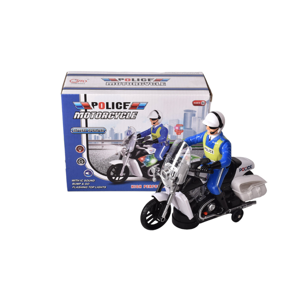 moto policia luces y movimiento dim:21x16.5x9cm