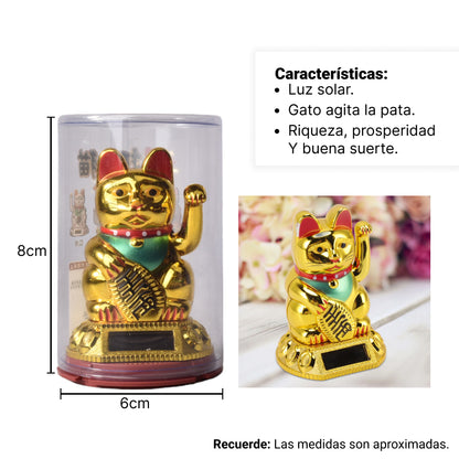 GATO DE LA SUERTE SOLAR PLASTICO COLOR DORADO DIM:6X6X9