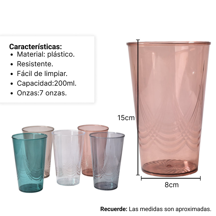 vaso plastico varios colores dim:8x8x13