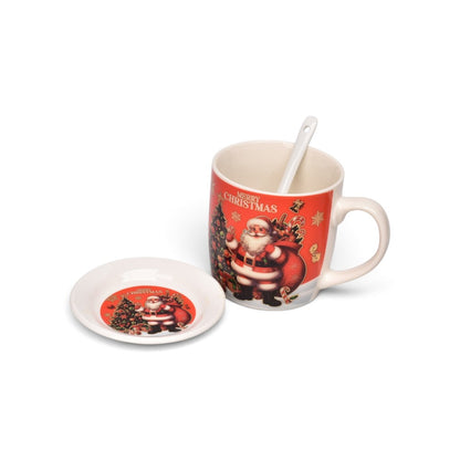 SET 3PCS MUG POCILLO PLATO CERAMICA NAVIDEÑO 350ML