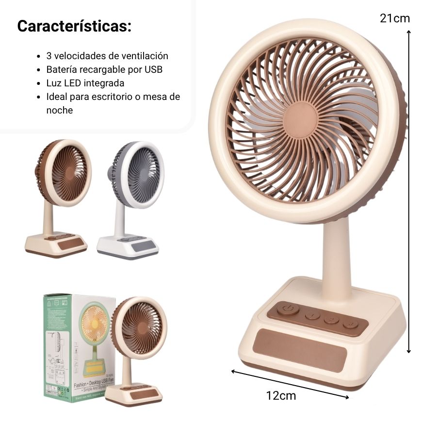 ventilador recargable plastico con cable usb  dim:21x8x12cm