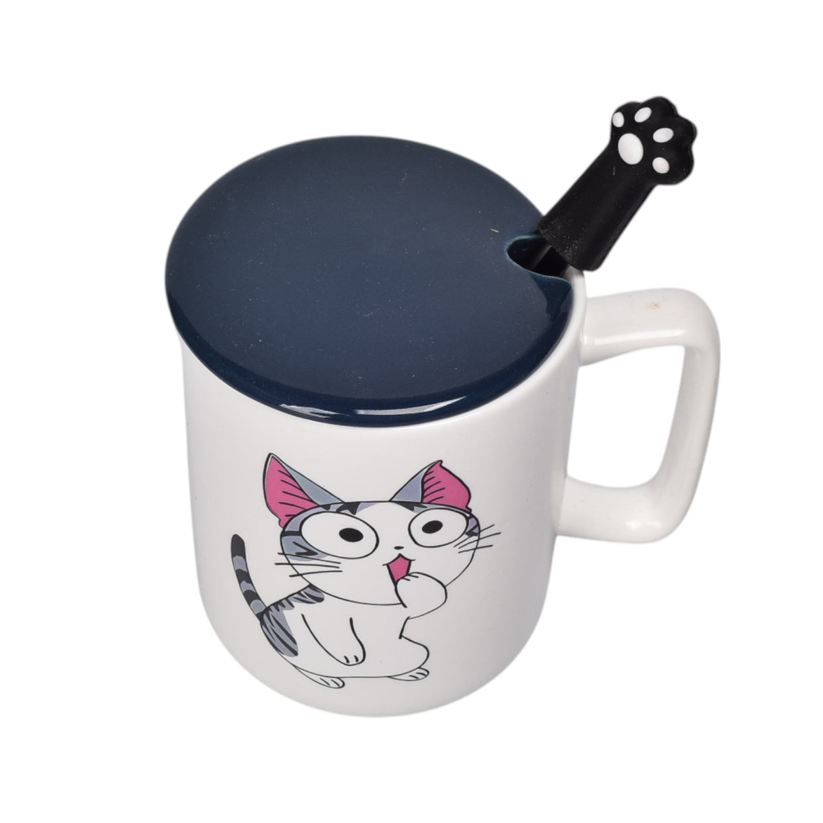 mug pocillo con tapa ceramica y cuchara 400ml dim:8x8x10