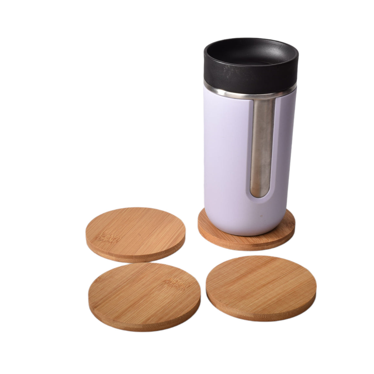 set 4 unidades portavasos redondos en bambu de color madera