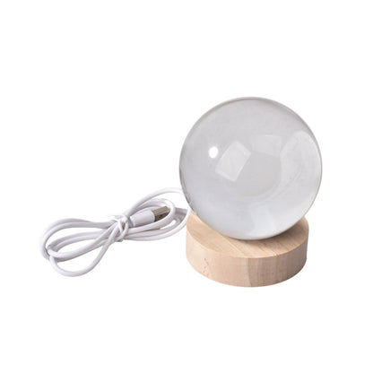 LAMPARA ESFERA CRISTAL VIDRIO CON BASE MADERA GRANDE DIM:8X8