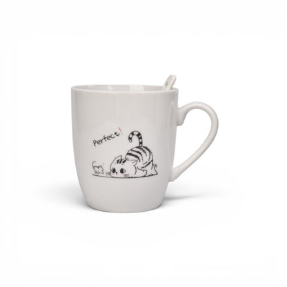 MUG POCILLO CERAMICA CON CUCHARA DISEÑO GATOS 200ML