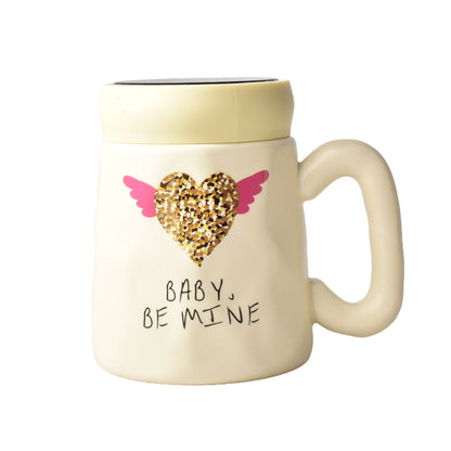 MUG POCILLO CERAMICA DIFERENTES DISEÑOS CON TAPA DE 350ML