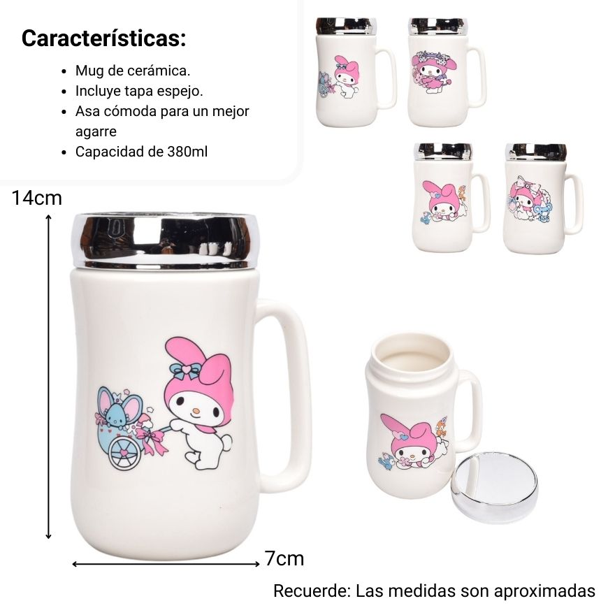 mug pocillo ceramica con tapa espejo personaje 460ml dim:14x7