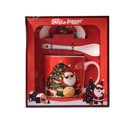 SET POCILLO CERAMICA CON CUCHARA Y PLATO DE NAVIDAD