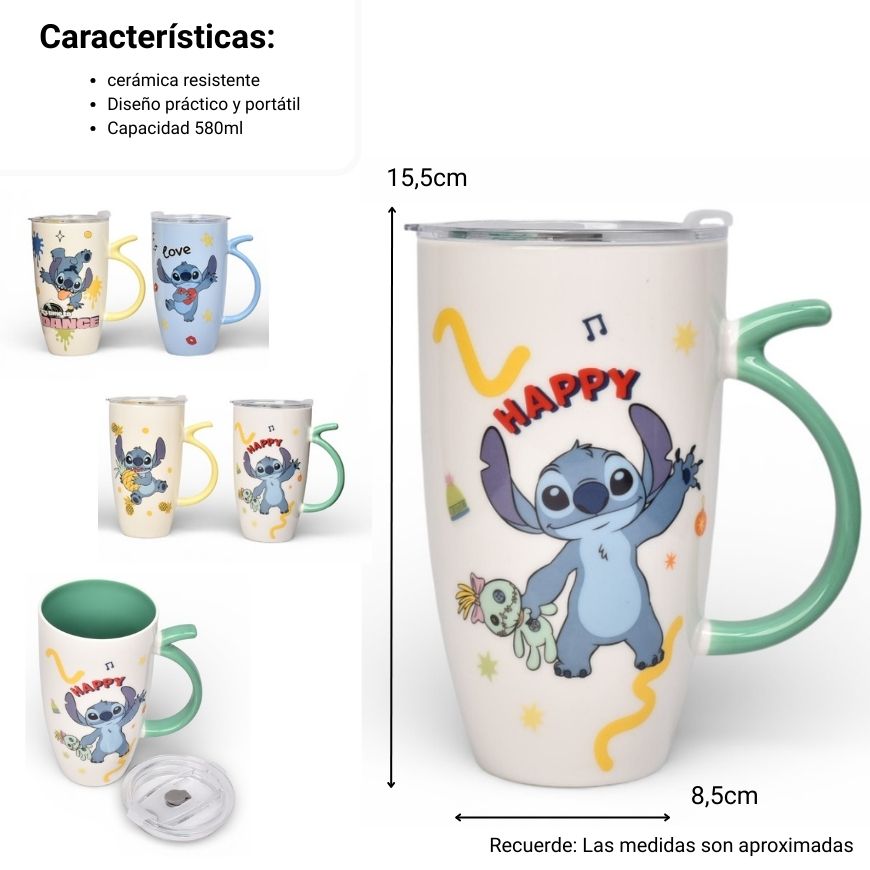 mug pocillo con tapa plastica personaje 580ml dim:8x8x15