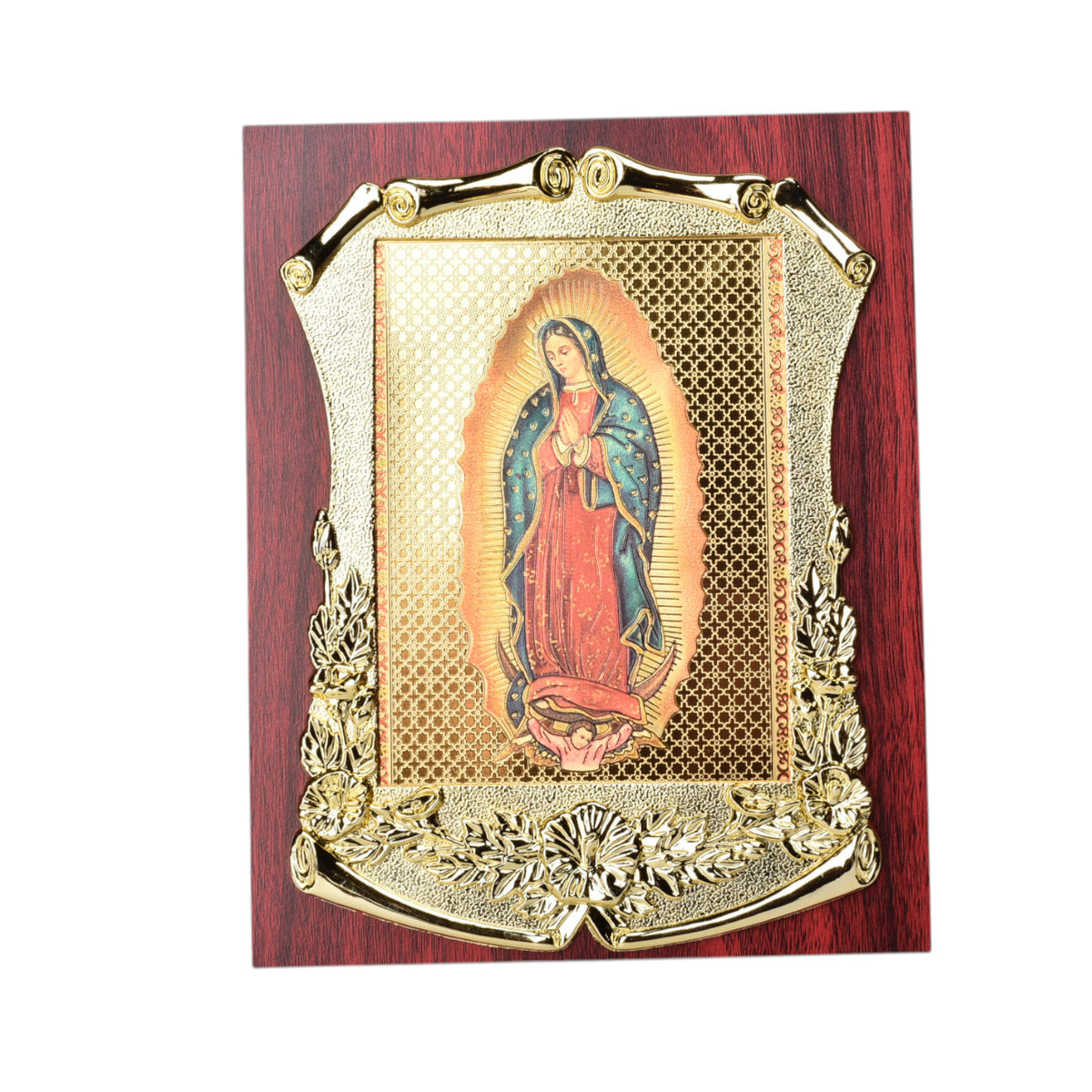 adorno dorado con imagen catolica plastica dim:19x24