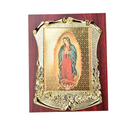 ADORNO DORADO CON IMAGEN CATOLICA PLASTICA DIM:19X24