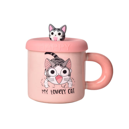 MUG POCILLO CERAMICA DISEÑO DE GATOS CON TAPA